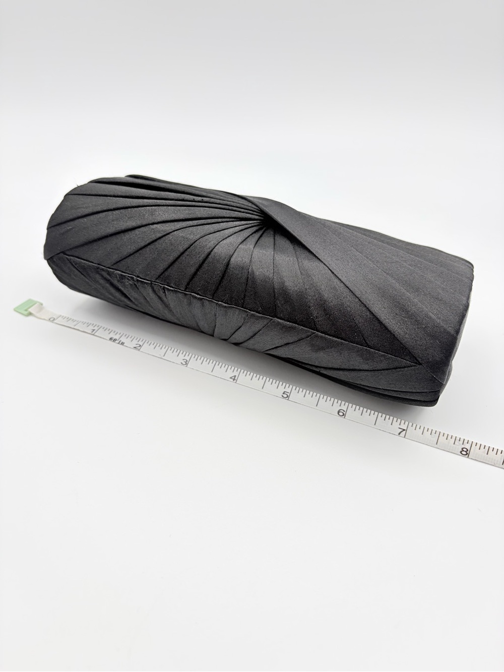 Le Chateau Black Satin Pleated Evening Clutch Chain Shoulder Bag - Picture 8 of 15